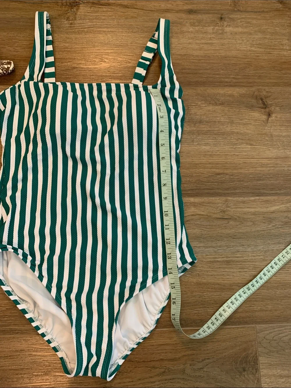 Time and Tru Green and White Striped One-Piece Swimsuit Size M